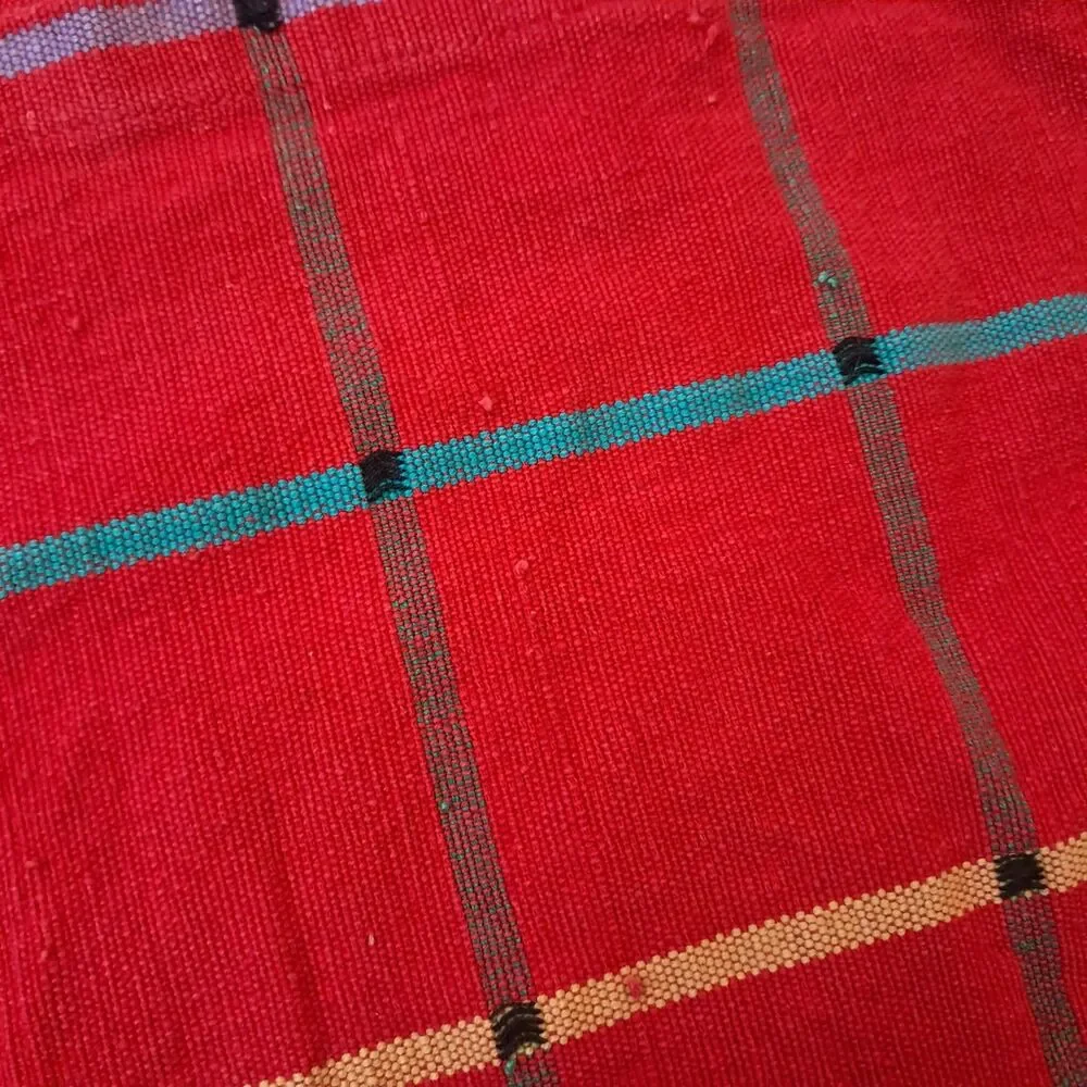Vintage Dansk placemat set 8 red plaid windowpane rainbow cotton Ritva Puotila